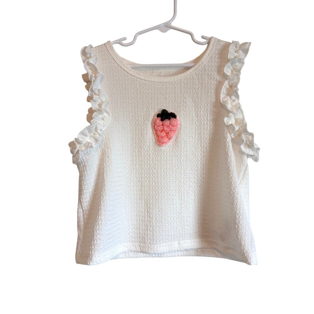 Sleeveless Strawberry Ruffled Smocked Top Pearls Girls 10 Coquette Soft Girl